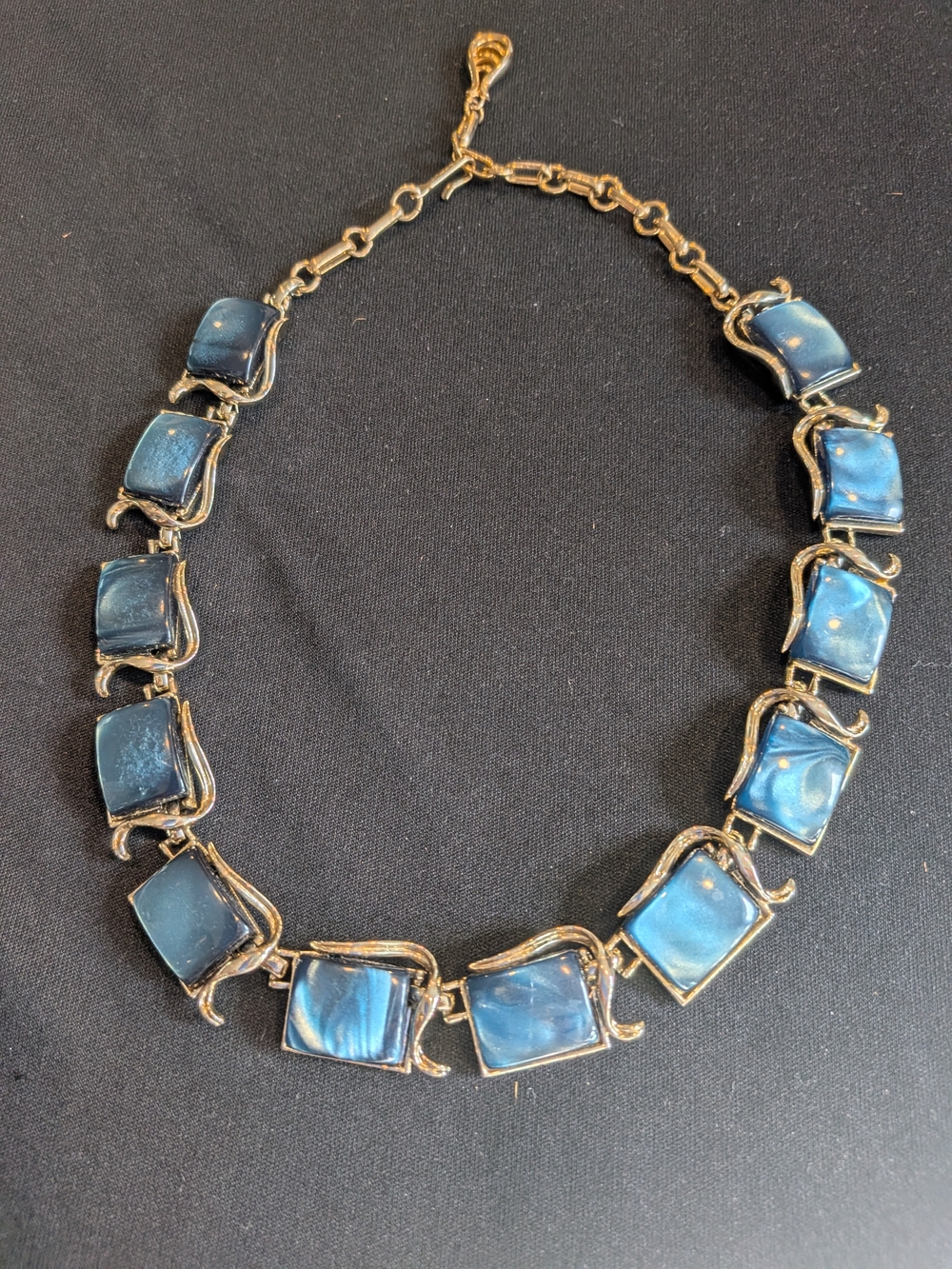 Vintage 1950s Coro Blue Statement Square Link Necklace 9"- Women's Jewelry